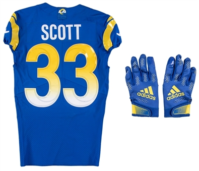 2020-21 Nick Scott Game Used Los Angeles Rams Blue Jersey & Gloves  (Rams COA)